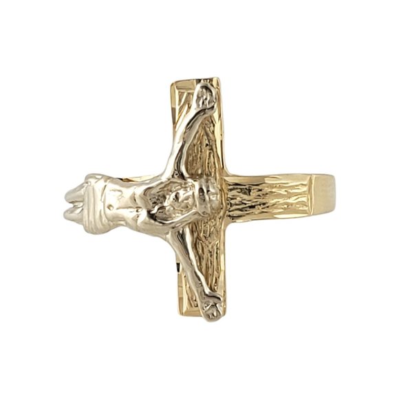 Vintage 14K Yellow Gold Crucifix Ring Size 10 #12329